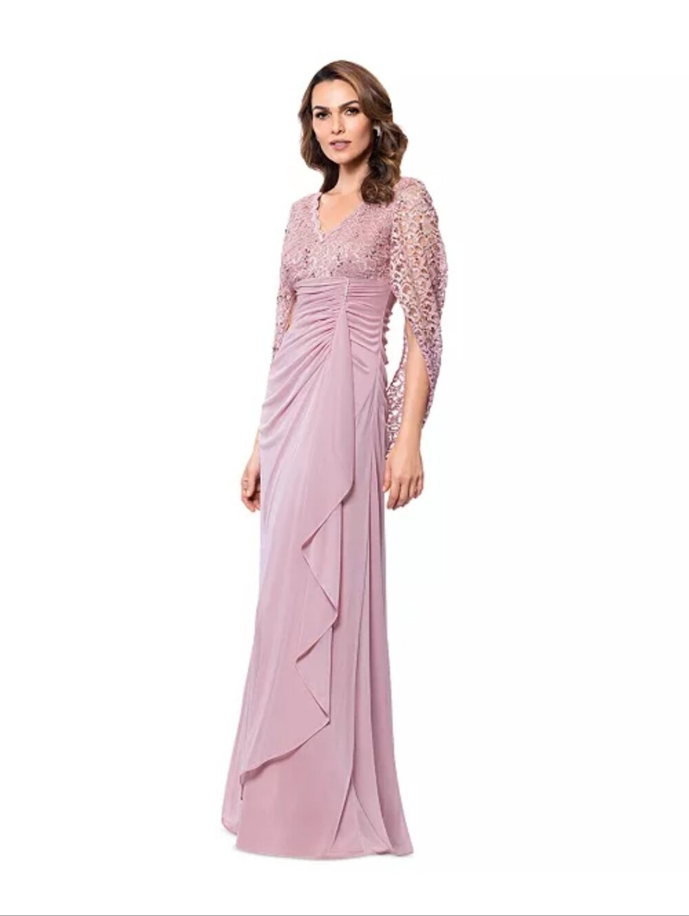 B&A Betsy & Adam NWT Pink Sequin Lace Long Sleeve Formal Maxi Dress Size 8 $189